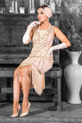 1920's Allegra Flapper Dress in Cream