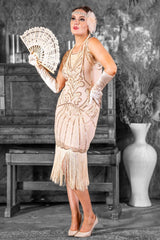 1920's Allegra Flapper Dress in Cream