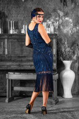 Allegra 1920s Flapper Dress - Navy Blue