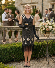 Black & Gold Beaded Lola Gatsby Dress