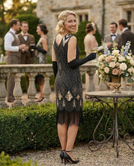 Black & Gold Beaded Lola Gatsby Dress