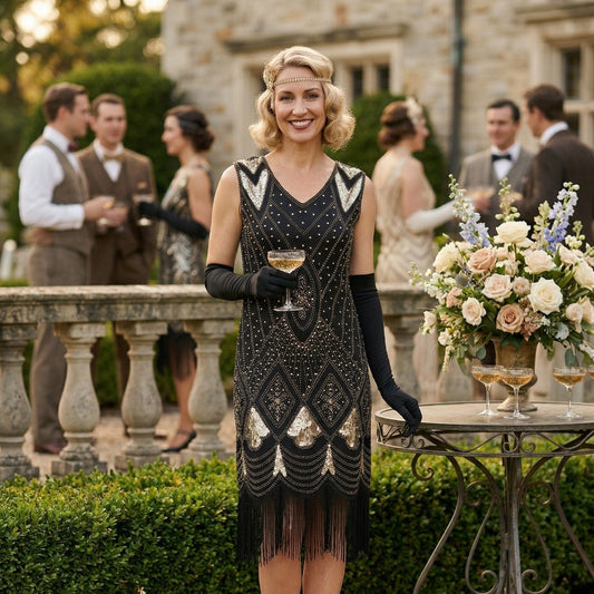 Black & Gold Beaded Lola Gatsby Dress