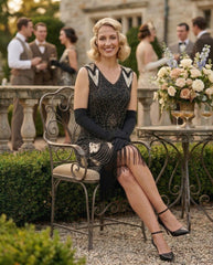 Black & Gold Beaded Lola Gatsby Dress