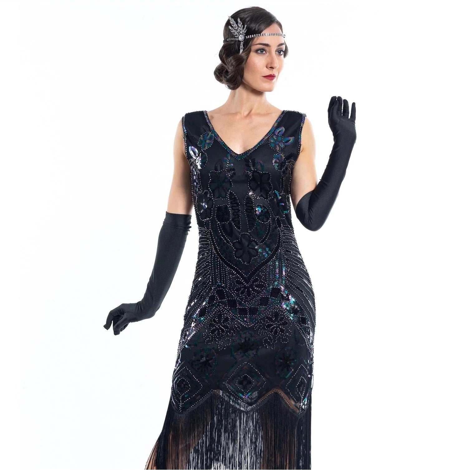 1920s Black Beaded Mila Gatsby Dress - Flapper Boutique