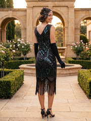 1920s Black Beaded Mila Gatsby Dress