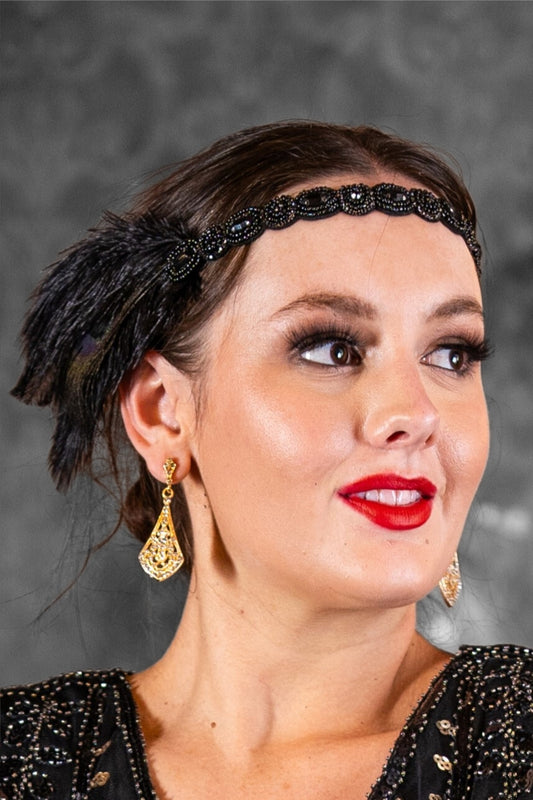 Black Deco Feather Headband