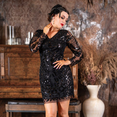 1920s Full Sleeve Gatsby Dress in Black