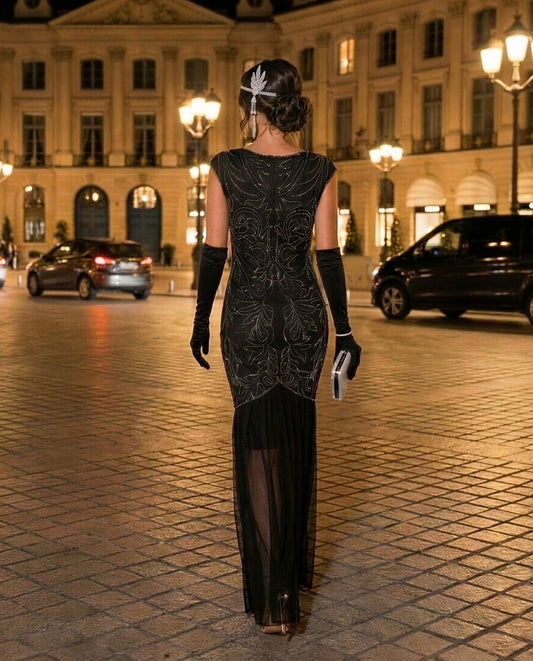 1920s Black Natalia Long Evening Dress