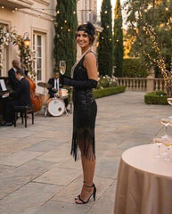 1920s Black Beaded Sequin Stella Flapper Dress