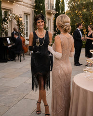 1920s Black Beaded Sequin Stella Flapper Dress