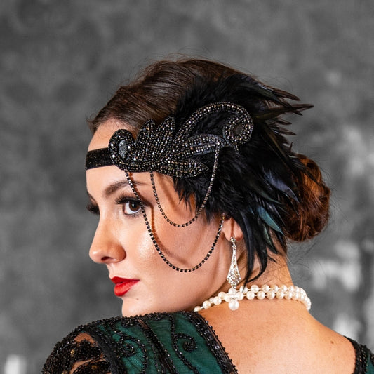 1920s Black Swirl Flapper Headpiece