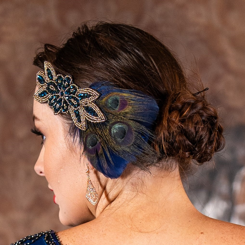 Blue Peacock Feather Headband