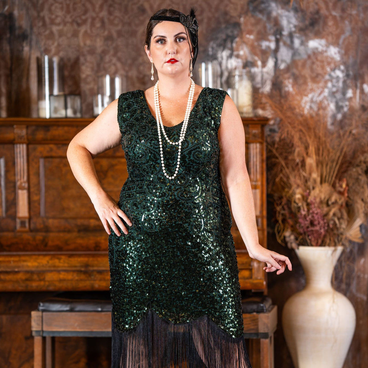 1920s Charlize Plus Size Gatsby Dress in Green