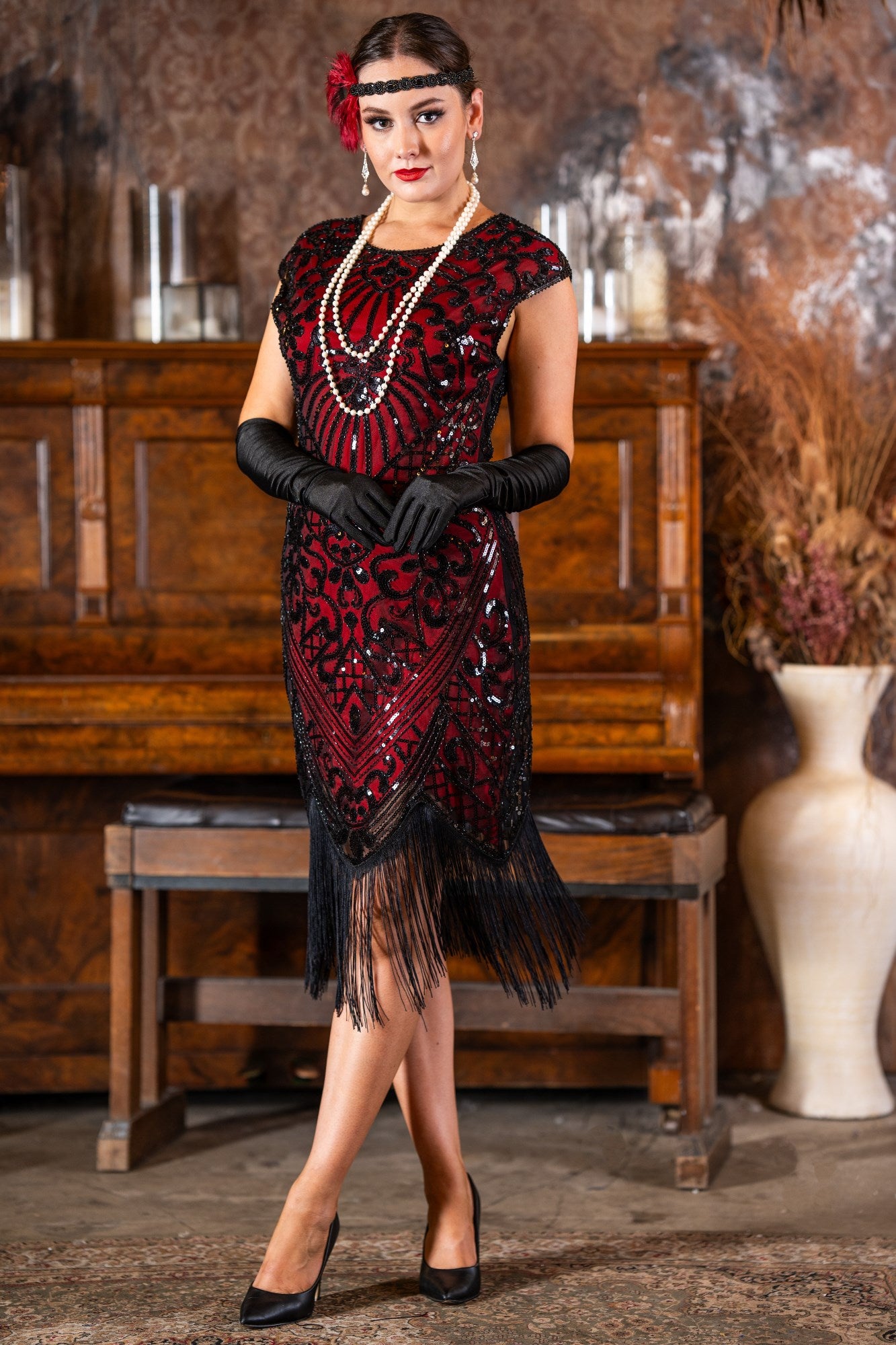 1920s Cleo Flapper Dress in Red