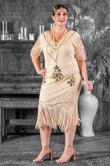 Plus Size Gatsby Dress in Cream Color with Beads and Sequins