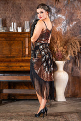 1920s Split Leg Gatsby Dress in Black & Bronze