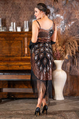 1920s Split Leg Gatsby Dress in Black & Bronze