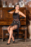 1920s Split Leg Gatsby Dress in Black & Bronze