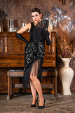 1920s Split Leg Gatsby Dress in Black