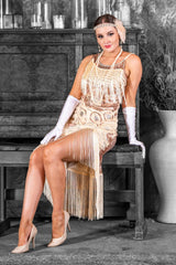 1920s Split Leg Gatsby Dress in Cream