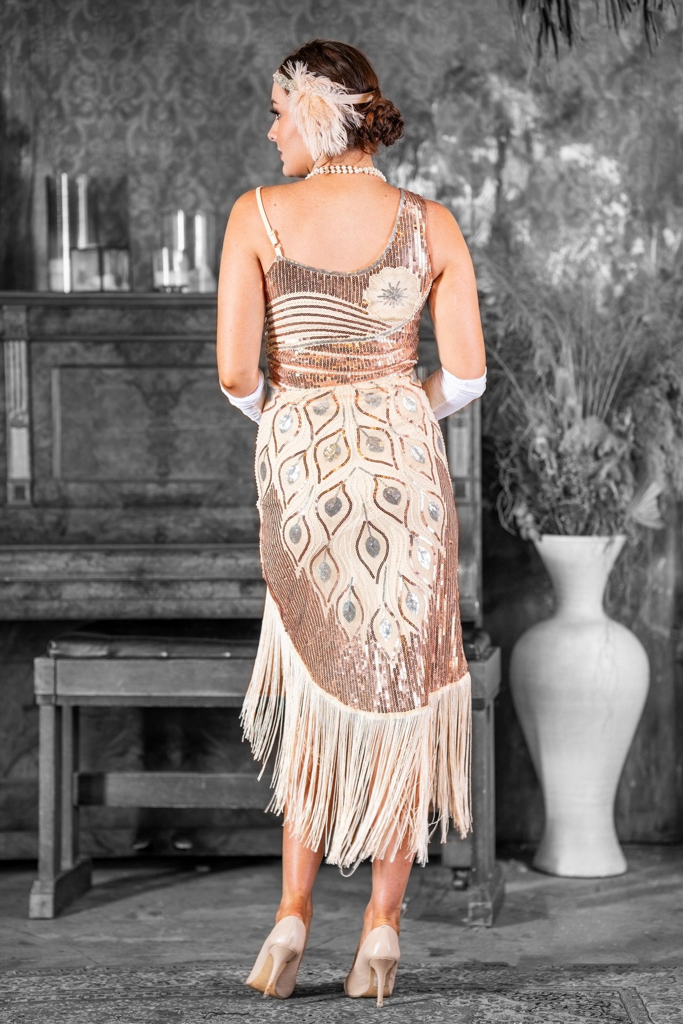 1920s Split Leg Gatsby Dress in Cream