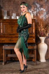 1920s Split Leg Gatsby Dress in Green