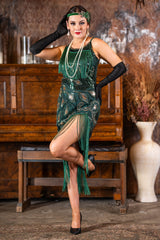 1920s Split Leg Gatsby Dress in Green