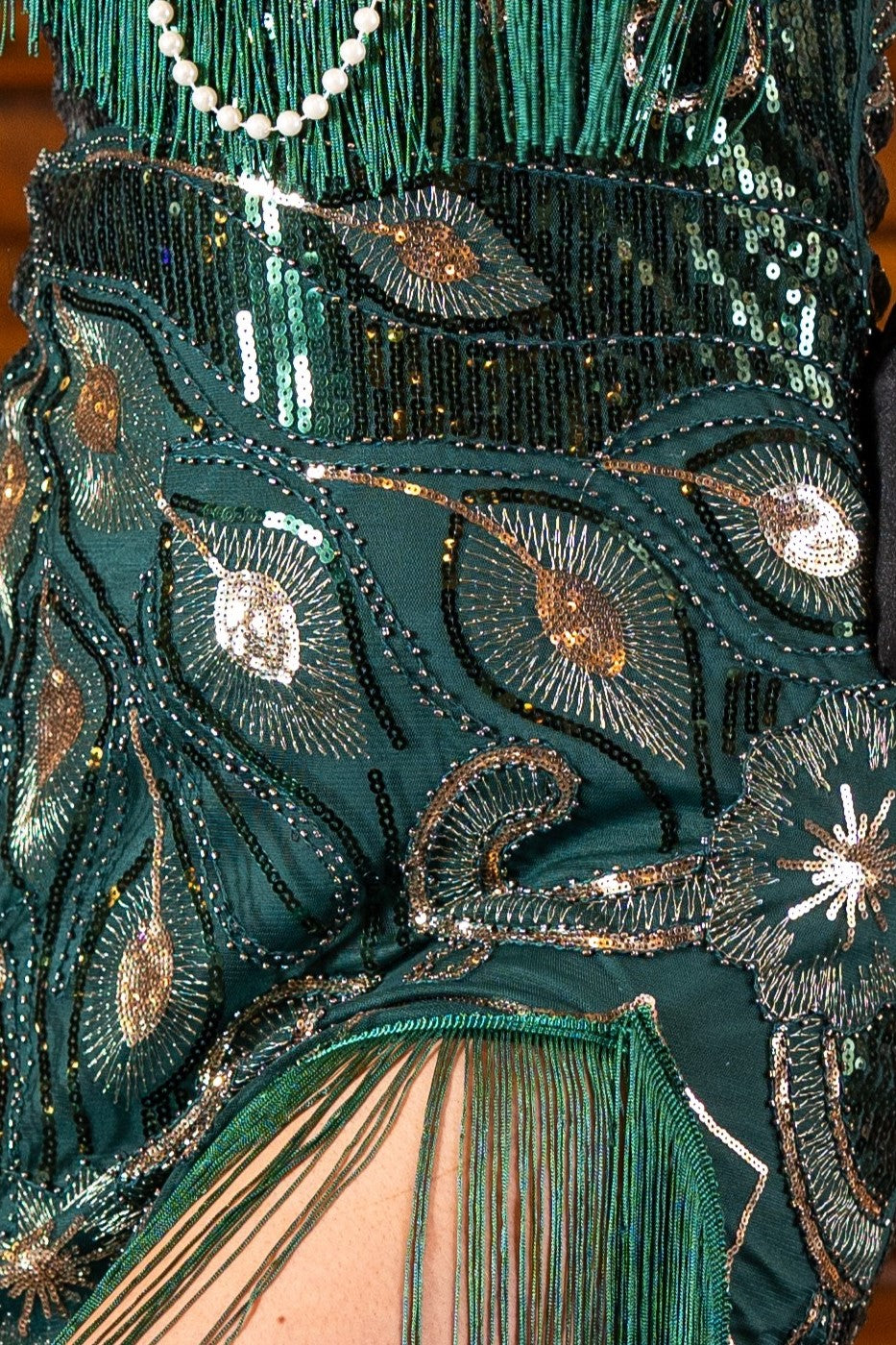 1920s Split Leg Gatsby Dress in Green - Close