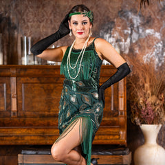 1920s Split Leg Gatsby Dress in Green