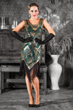 1920s Green Flapper Dress with Gold Sequins