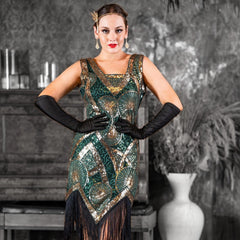 1920s Green Flapper Dress with Gold Sequins