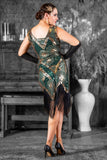 1920s Green Flapper Dress with Gold Sequins