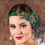 1920s Green Peacock Feather Headband