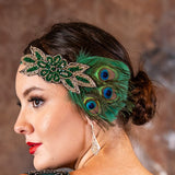 1920s Green Peacock Feather Headband