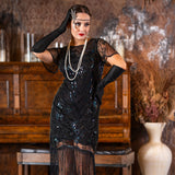 A Black & Silver 1920s Short Flapper Dress with sleeves