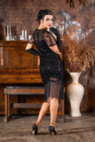 A Black 1920s Short Flapper Dress with sleeves