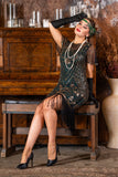 A Green 1920s Short Flapper Dress with sleeves