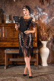 1920s Isla Gatsby Dress in Black & Bronze