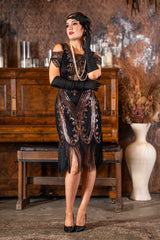 1920s Isla Gatsby Dress in Black & Bronze