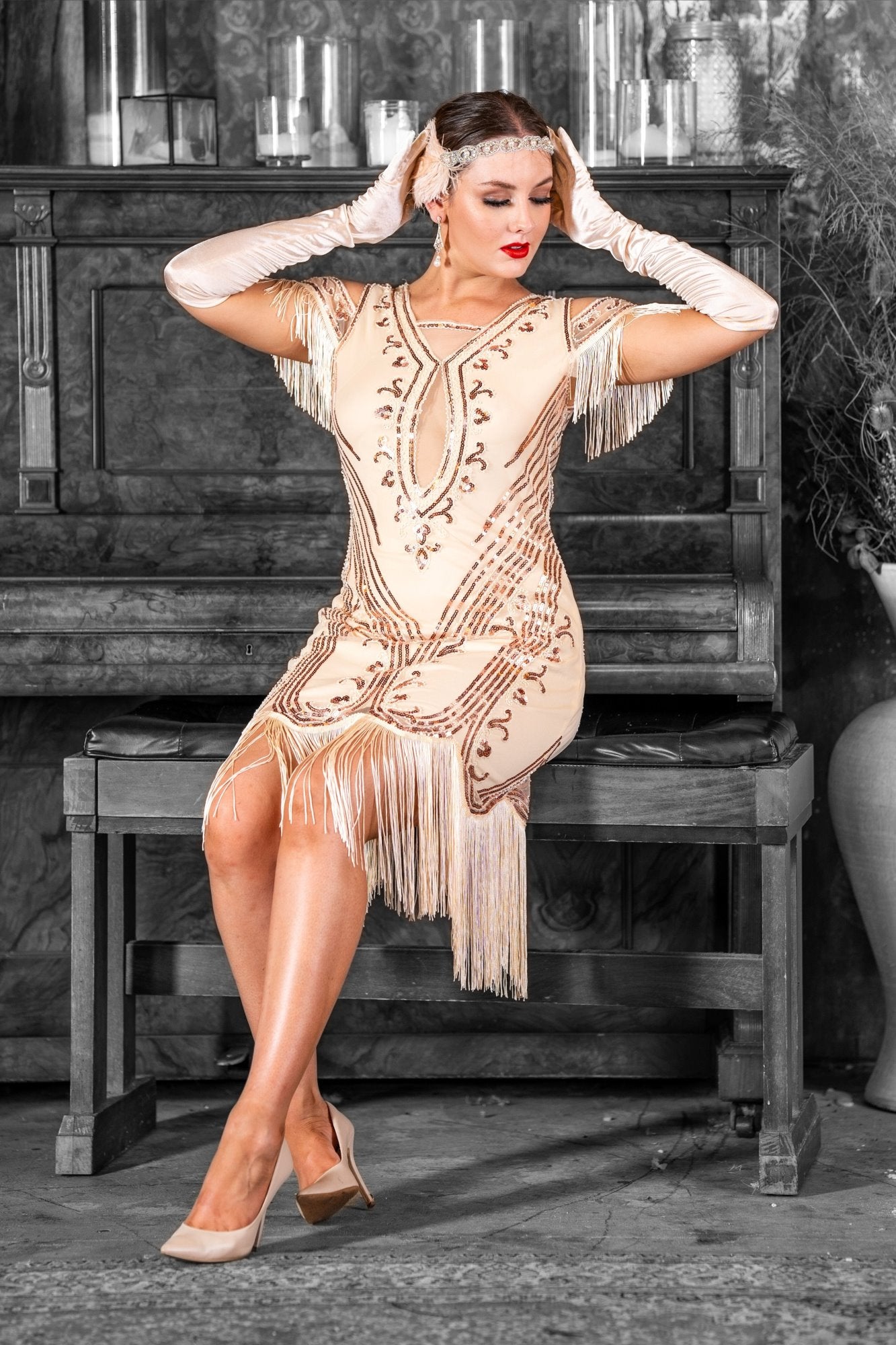 1920s Isla Gatsby Dress in Cream