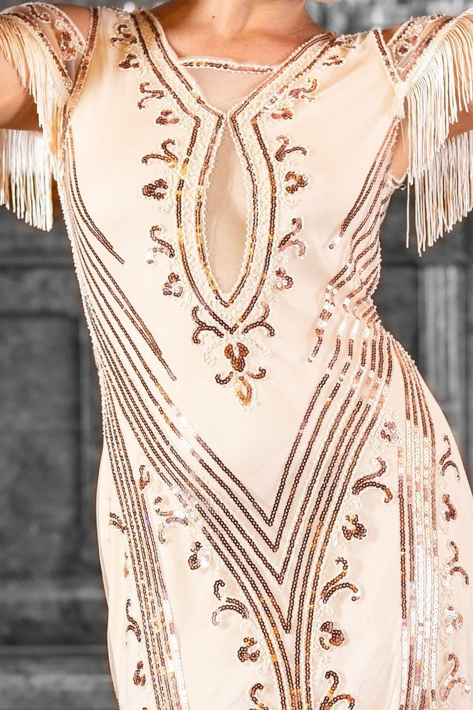 1920s Isla Gatsby Dress in Cream - Close