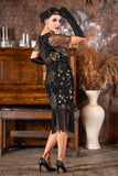 A 1920s Black & Gold Sequin Gatsby Dress with Sleeves