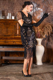 A 1920s Black & Gold Sequin Gatsby Dress with Sleeves