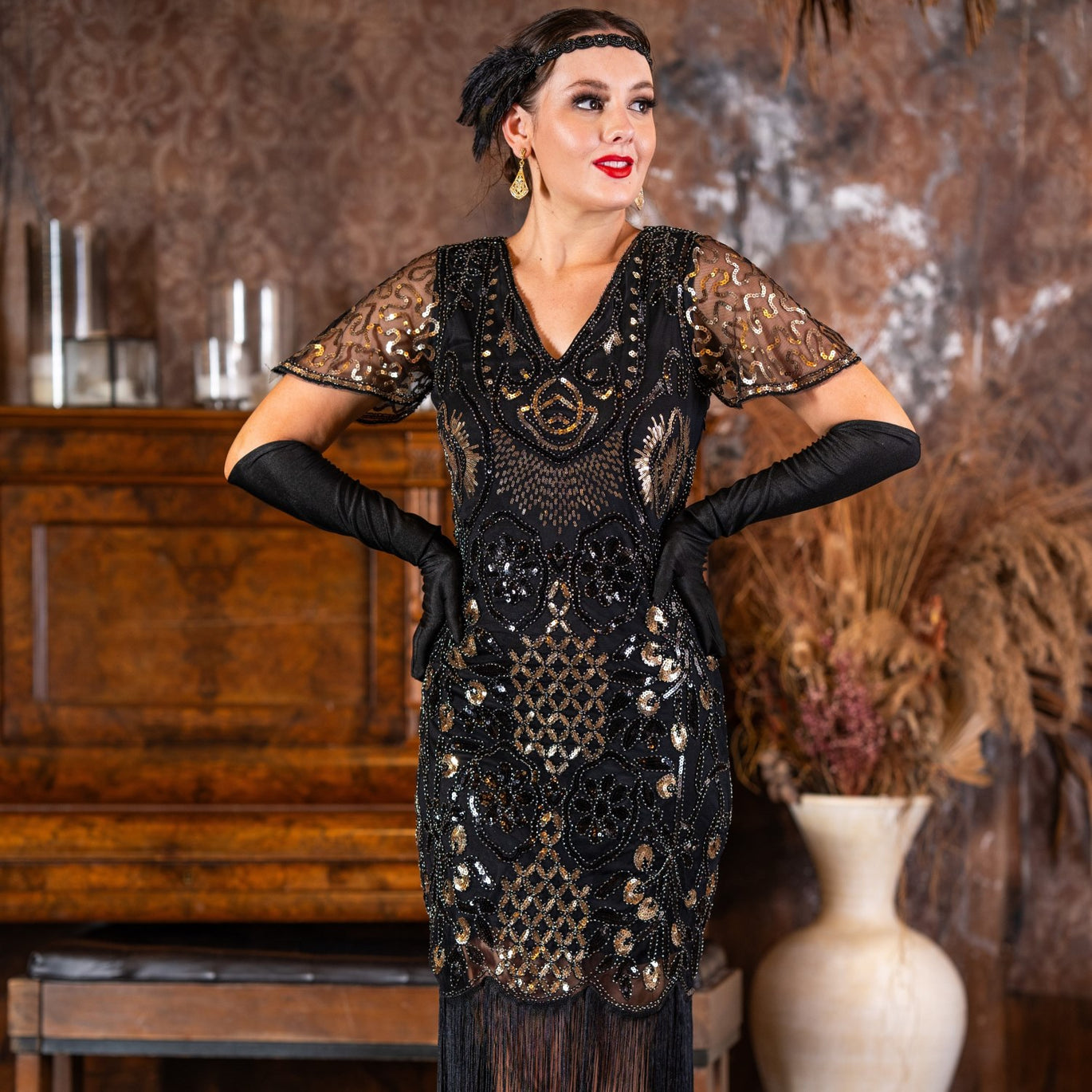 Black flapper style dress best sale