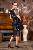 A 1920s Black & Silver Sequin Gatsby Dress with Sleeves