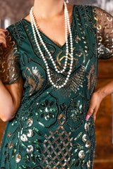 A 1920s Green & Gold Sequin Gatsby Dress with Sleeves