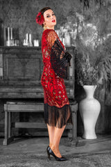 A 1920s Red & Gold Sequin Gatsby Dress with Sleeves