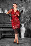 A 1920s Red & Gold Sequin Gatsby Dress with Sleeves