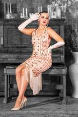 1920s Natasha Gatsby Dress in Rose Gold