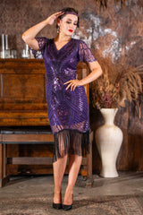 1920s Nicholette Gatsby Dress in Purple